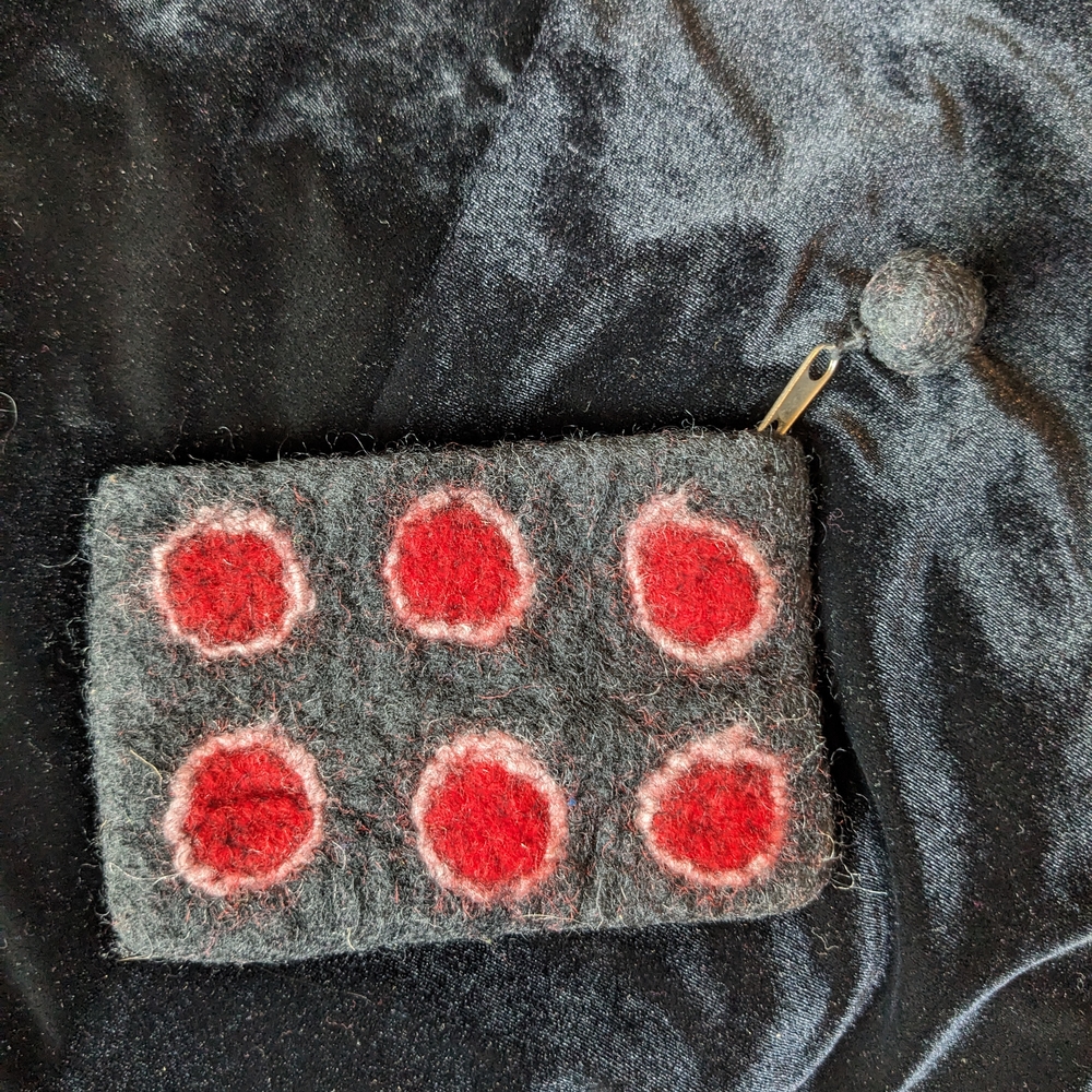 Gray and Red Felted Zipper Pouch